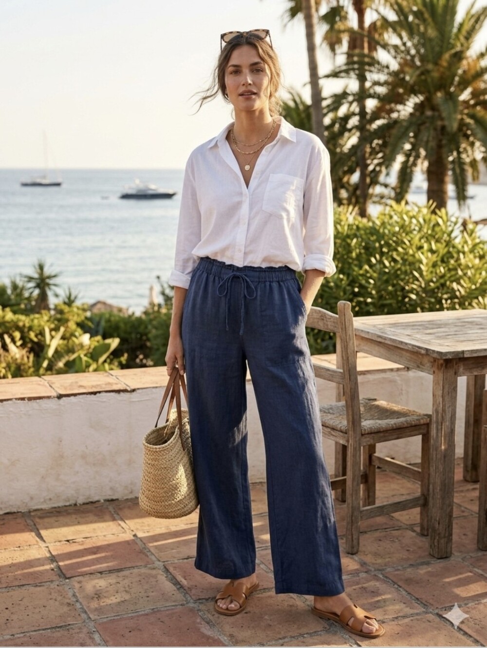 Michael Stars jules high rise linen pants in nocturnal navy. Size Large.